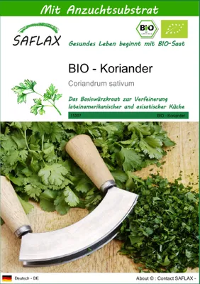 Produktbild von SAFLAX - BIO - Koriander - Coriandrum sativum - 150 Samen - Mit keimfreiem Anzuchtsubstrat