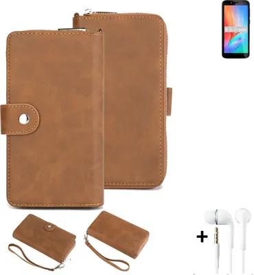 Produktbild von K-S-Trade Handy Schutz Hülle kompatibel mit Gigaset GS3 + Kopfhörer Portemonnee Tasche Wallet-Case Bookstyle-Etui braun (1x)