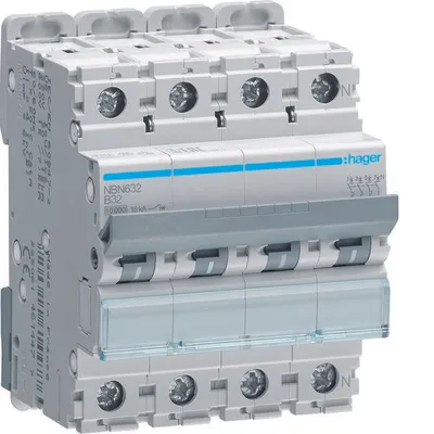 Produktbild von HAGER Leitungsschutzschalter 3P+N 10kA/15kA B-32A 4M