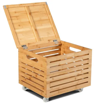 Produktbild von Aufbewahrungsbox aus Bambus mit Deckel und Rollen, Natur