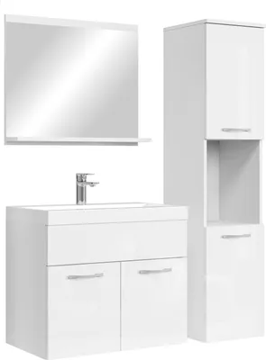 Immagine prodotto di Badplaats Set completo di mobili da bagno Montreal 60 x 35 cm bianco lucido - Mobili da bagno con lavabo, specchio e armadio da bagno