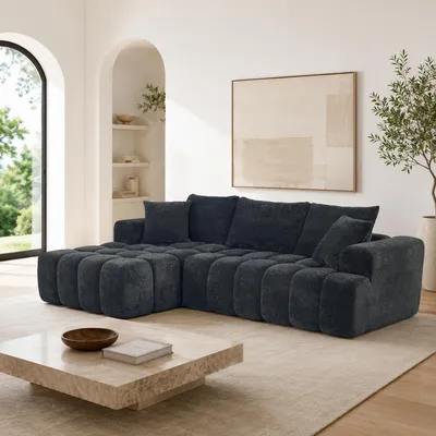 Produktbild von okwish klassisches Sofa mit Armlehnen und Schlaffunktion,Dreisitzer Ecksofa Tiefere Sitzfläch, Modulares Sofa Für Wohnzimmer,Dunkelgrau