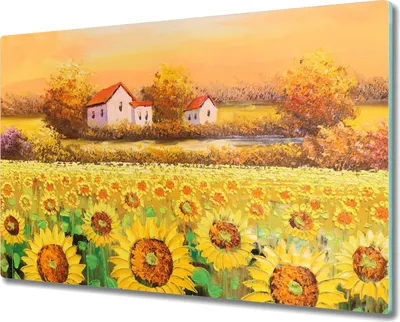 Produktbild von Coloray Hackbrett Kochplattenabdeckung Herdabdeckplatte 80x52 cm Schneidebrett Küchenbrett - Wiese Sonnenblumen Baum