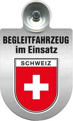 Produktbild von Einsatzschild mit Saugnapf - Begleitfahrzeug im Einsatz - incl. Regionenwappen 309457 Color - Region Schweiz