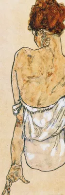 Produktbild von Egon Schiele Kunstdruck Bild - Sitzende In Unterwäsche Rückenansicht, 1917 (158 x 53 cm)