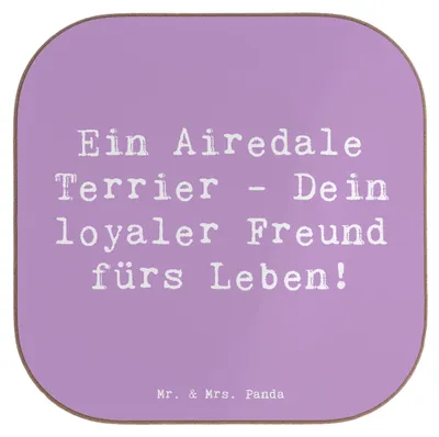 Produktbild von Mr. & Mrs. Panda Tassenuntersetzer Spruch Airedale Terrier - Lavendeltraum - Geschenk, Untersetzer für Gläser, bedingungslose Liebe, intelligenter Hund, Hundepflege