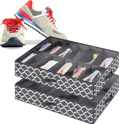 Produktbild von 2x Schowek pod łóżkiem, Schowek pod łóżkiem z pokrywą, Mieści 12 par, Organizer na buty oszczędzający miejsce, Organizer na buty do przechowywania w szafie