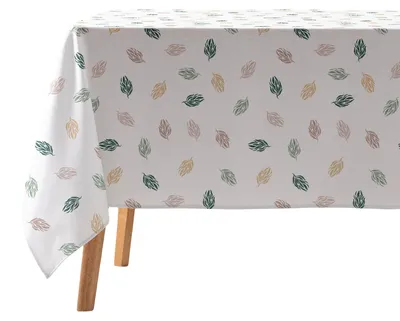 Immagine prodotto di Tovaglia rettangolare in cotone, antimacchia, con motivo a foglie, 140x240 cm, colore bianco