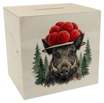 Produktbild von Wildschwein mit Bollenhut Spardose aus Holz Schwarzwald Motiv