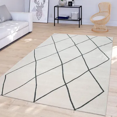 Produktbild von TT Home Wohnzimmer Teppich Mit Skandi Rauten Design Moderner Kurzflor, Hell In Weiß Größe 120x170 cm