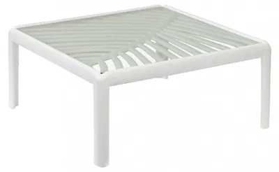 Image de Table basse carrée de salon en polypropylène avec plateau en verre, 70 x 70 x H 32 cm - Blanc