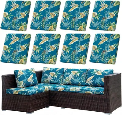 Produktbild von 8 Stück Patio Kissenbezug für Terrassenmöbel, Outdoor-Sofabezüge Stretch Sofakissenbezüge, Ersatzbezüge für Terrassenmöbel,Grüne Blumen