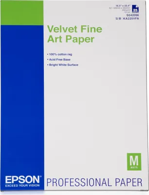 Zdjęcie produktu dla Epson Velvet Fine Art Paper, DIN A2, 260g/m², 25 Arkuszy, 42 cm, Matowy, 480 µm, 260 g/m²
