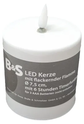 Produktbild von LED Kerze Weiß hochglanz 3D Flamme 6 Stunden Timer 7,5 x 7,5 Ø cm
