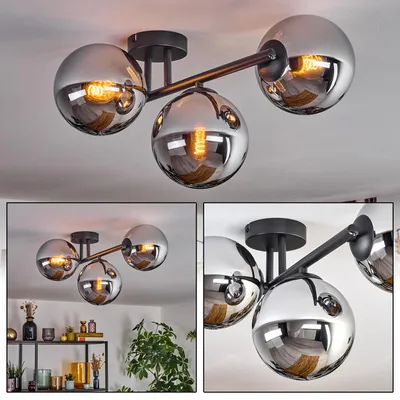 Produktbild von Fossobiubo Deckenlampe aus Metall/Glas in Schwarz/Chrom-/Rauchfarben