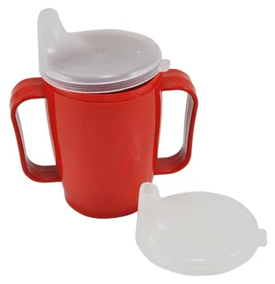 Produktbild von Schnabelbecher, tasse, Trinktasse mit Griff + 2 Deckel 4+12 mm, 250ml, rot Kunststoff