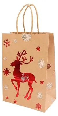 Produktbild von Weihnachtsgeschenkbeutel aus Kraftpapier – Elch-Motiv, 10 Stück
