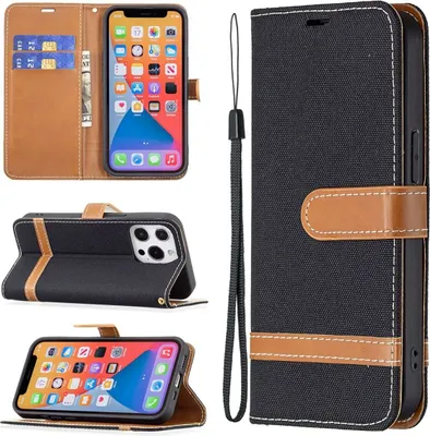 Produktbild von König Design Hülle kompatibel mit Apple iPhone 13 Pro Kunstleder Handyhülle - Handy Case Schwarz