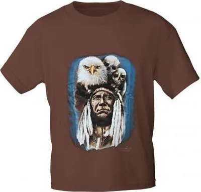 Produktbild von T-Shirt mit Print - Indianer Adler Totenkopf - 92006 rotbraun -  Gr. S-XXL Größe - XL