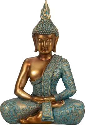 Produktbild von Sulptur Dekofigur Buddha aus Kunststein gold/grün Höhe 25cm Breite 17cm