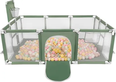 Produktbild von Selonis Laufstall Baby Großer Spielplatz Mit 100 Bälle Laufgitter Für Kinder, Grün:Pastellbeige/Pastellgelb/Weiß/Minze/Puderrosa