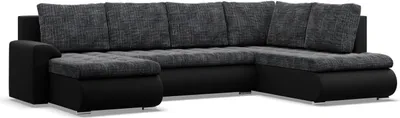 Produktbild von U-Sofa mit Schlaffunktion Foresta, Ottomane, Dunkelgrau + Schwarz