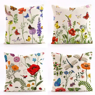 Produktbild von Blumenkissen 45x45 cm 4er Set, Outdoor Kissen Wetterfest, Sofa Dekokissen Kissenbezüge, Stil A