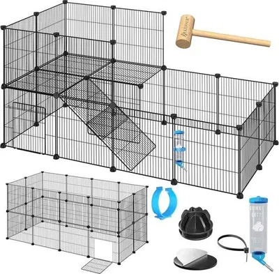 Productafbeelding van Famanu Konijnenhok - Veelzijdig - Duurzaam en veilig konijnenhuis voor binnen en buiten - 36 x 216 x 216 cm - Zwart