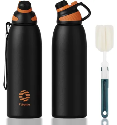 Produktbild von Edelstahl Trinkflasche Sport Magnetischer Deckel 1500ml BPA-Frei Auslaufsicher Thermo Kohlensäure geeignet Schwarz