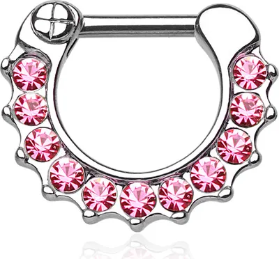 Produktbild von Nasenpiercing Septum Ring Clicker Nasenring Klapp Piercing Nase Zirkonia Kristall Chirurgenstahl silber-rosa