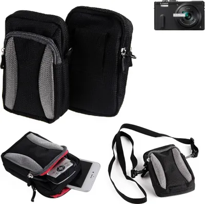 Produktbild von K-S-Trade Fototasche kompatibel mit Panasonic Lumix DMC-TZ61 Gürtel-Tasche Holster Umhänge Tasche Kameratasche, schwarz-grau Brust-Beutel
