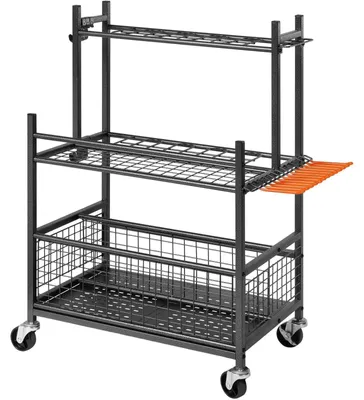 Produktbild von Gartenwerkzeug Ständer - Garage Werkzeugwagen - 16 Halterungen mit Haken - Metall Aufbewahrungsregal auf Rollen - Für Garage und Schuppen - Armeegrün