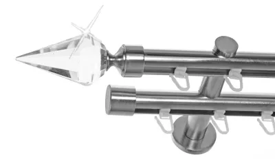 Produktbild von Innenlauf Gardinenstange Edelstahl Look 20mm Wandträger 2-läufig Kristall, Länge wählbar H40 E37E30