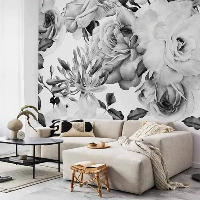 Produktbild von Vlies Fototapete - Sentimental Garden (Black and White) 250x175 cm Blumen b-B-0379-a-b