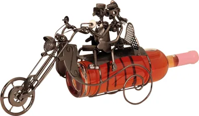 Produktbild von Moderner Wein Flaschenhalter Motorrad mit Paar aus Metall in silber Höhe 23 cm Breite 36 cm