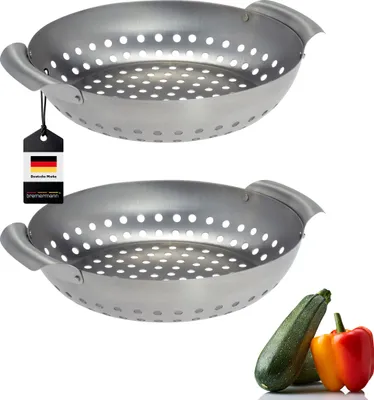 Produktbild von bremermann Edelstahl Grillkorb 2er Set rund (27 x 6 x 22,5 cm), Grillpanne
