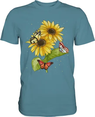 Produktbild von Schmetterlinge Sonnenblumen T-Shirt Garten Geschenk Gärtner – Stone Blue / 3XL