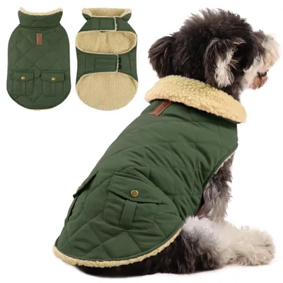 Immagine prodotto di Cappotto per cani, inverno, taglia media, caldo, impermeabile, in pile, colore verde, taglia M
