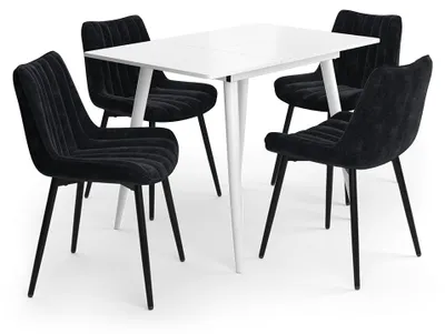 Zdjęcie produktu dla Zestaw stołu jadalnianego Vicco Beaver Biały 110 x 70 cm z 4 krzesłami, czarny, Model 62749
