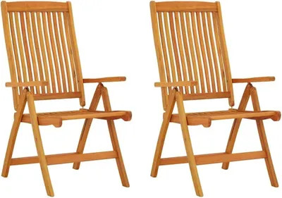 Produktbild von Klappbare Gartenstühle im 2er-Set aus massivem Eukalyptusholz, 58 x 71 x 112 cm, mit 5-fach verstellbarer Rückenlehne für Garten, Balkon und Camping