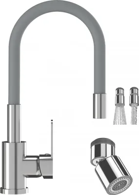 Immagine prodotto di Granitan | FLEX - Rubinetto da cucina - Bocca flessibile - Orientabile a 360° - Grigio scuro, cromato - Ottone - Carica in Vetroceramica
