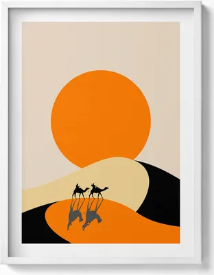 Produktbild von Illustration einer Wüstendurchquerung– Wandbild mit Rahmen – Gerahmtes Bild  – Wanddekoration – 60x80 cm –  Weiß Rahmen