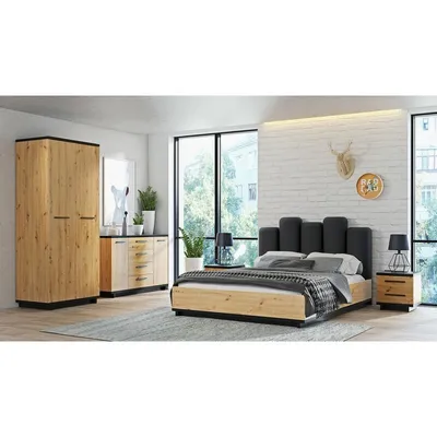 Obrázek produktu pro Nábytek do ložnice s postelí 160x200 DELAWARE 1 - dub artisan / matný černý