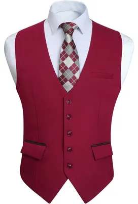 Obrázok produktu pre Elegantná pánska vesta, vhodná na svadbu, klasický štýl, jednofarebná, vhodná na bežné nosenie, do práce, formálne príležitosti alebo ako súčasť smokingu, s vreckami, farba: vínová, veľkosť: XS
