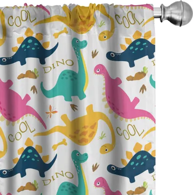 Produktbild von ABAKUHAUS Dino Vorhänge, Gardinen, Rhythmische Bunte Dinosaurier auf einfachen Hintergrund, 2 Stück 75 x 245 cm, Mehrfarbig