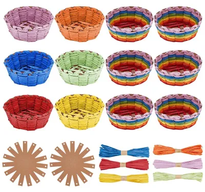 Mand-Weberei-Set 12-tlg. mit bunter Raffia & Anleitung
