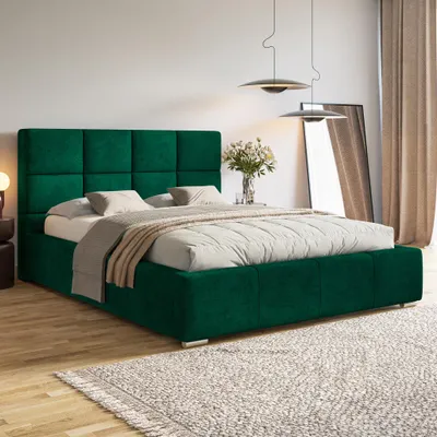 Produktbild von MOTIVENA Luna Polsterbett 180x200 mit Bettkasten, Holz Lattenrost, Bett 180x200 Grün Samt (Kronos 19)