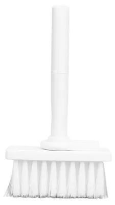 Image de Brosse pour clavier, design à double tête séparée, 5 en 1, multifonction, avec 3 rangées, en plastique, pour le nettoyage, type stylo, pour écouteurs, couleur blanche
