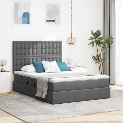 Image de Maison Exclusive - Lit coffre avec matelas, couleur gris foncé, 140 x 200 cm, revêtement en tissu