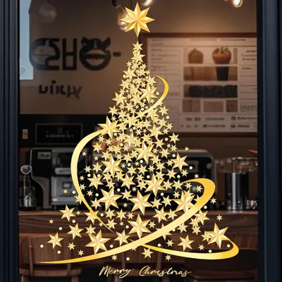 Produktbild von Goldener Weihnachtsbaum Fensterbilder , Fensterbild Weihnachten Gro?, Fensterfolie Weihnachten zur Fensterdekoration, Fenstersticker Weihnachten fš¹r Schaufenster